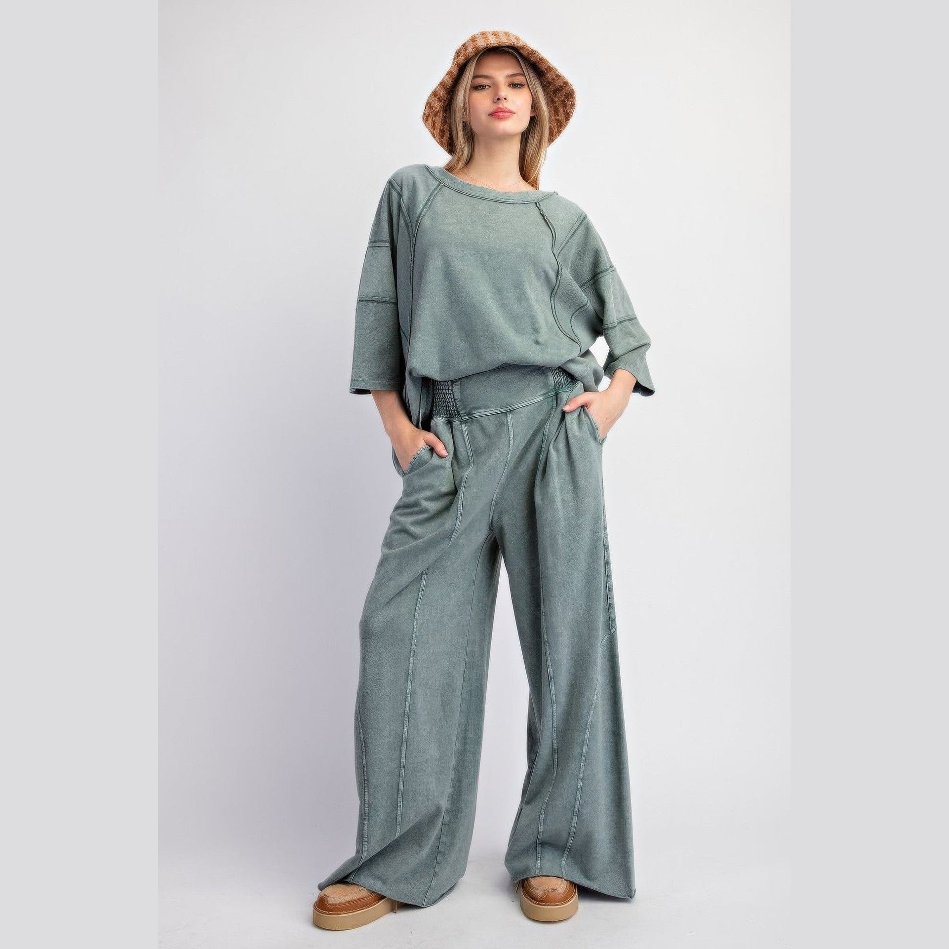 VacationGrabs womens loungewear travel pants in relaxed fit with matching top and wide-leg design
