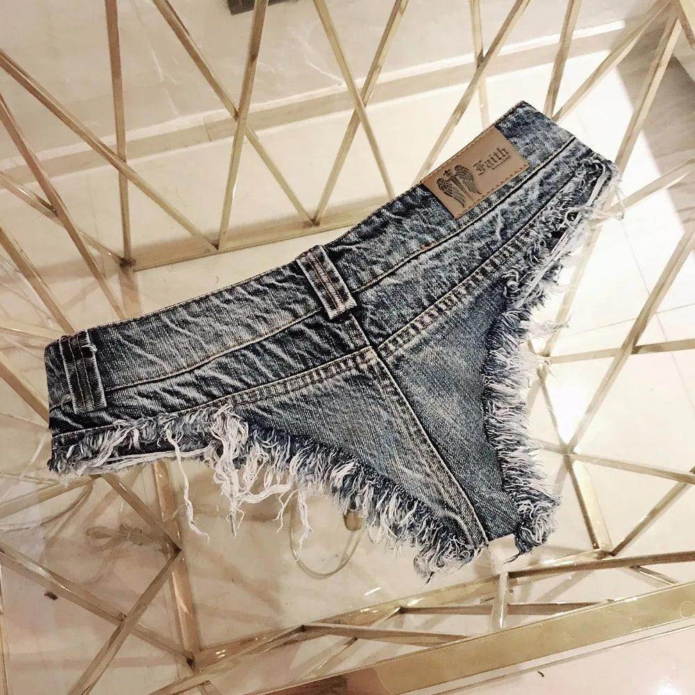 women's low waist denim shorts, distressed style, casual wear