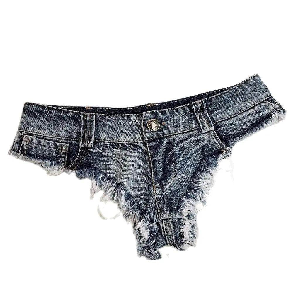women's low waist denim shorts in distressed blue for casual summer wear