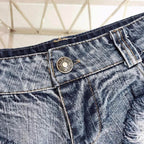 women's low waist denim shorts, distressed blue denim for casual wear