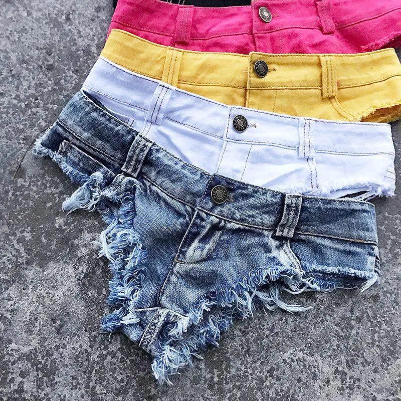 Women's low waist denim shorts in assorted colors for summer outings