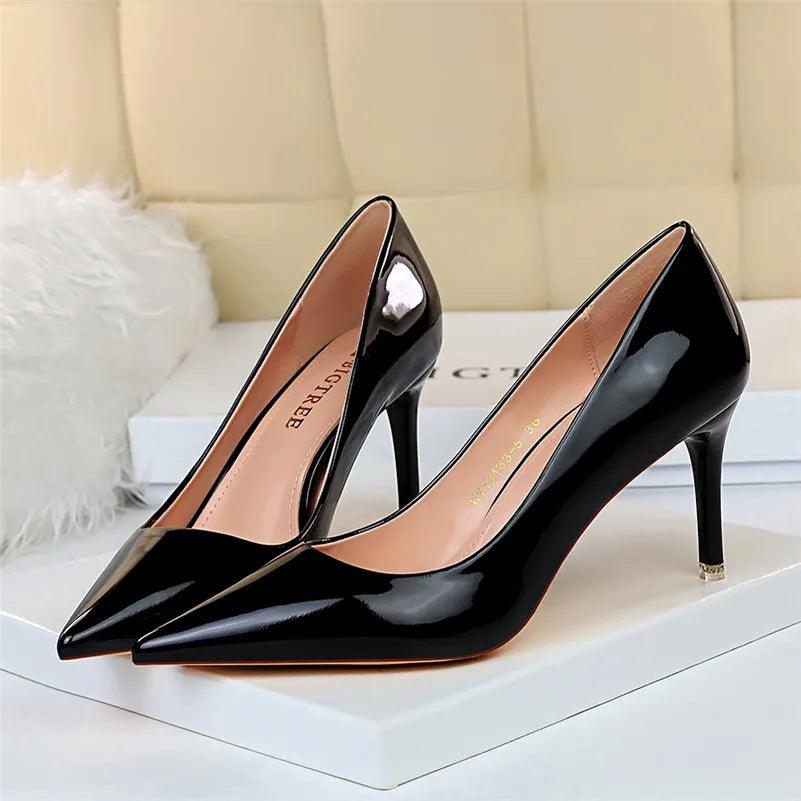 Women's Shoes - Heels Womens Metallic Patent Leather Pumps High Heels Lady Stilettos