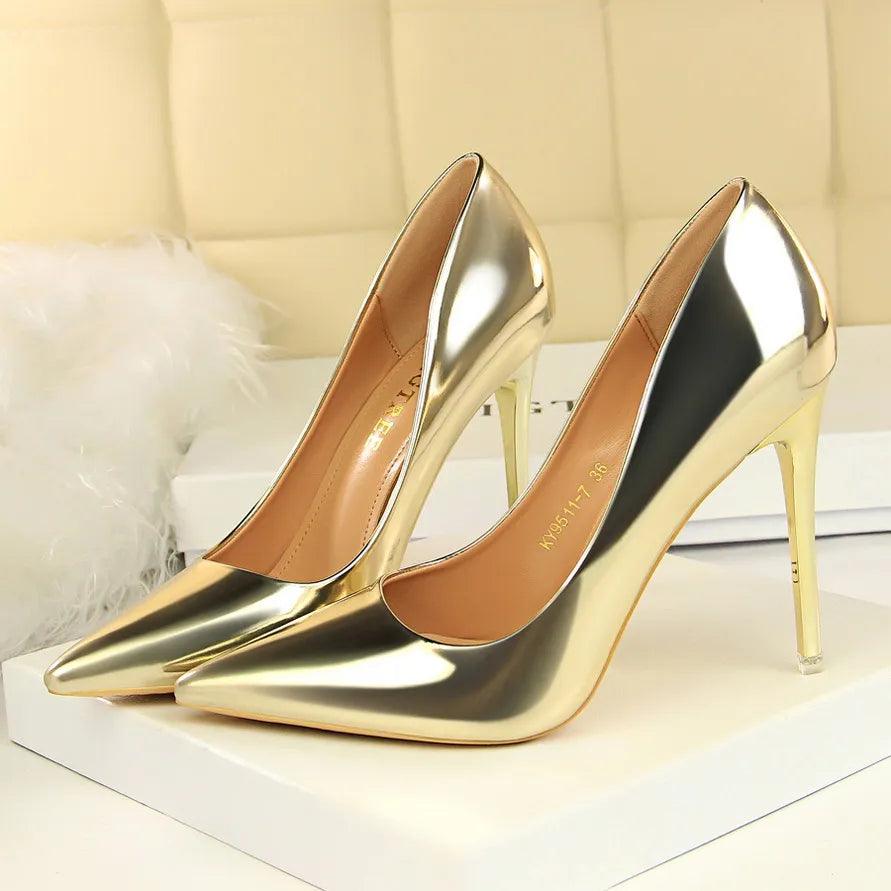 Women's Shoes - Heels Womens Metallic Patent Leather Pumps High Heels Lady Stilettos