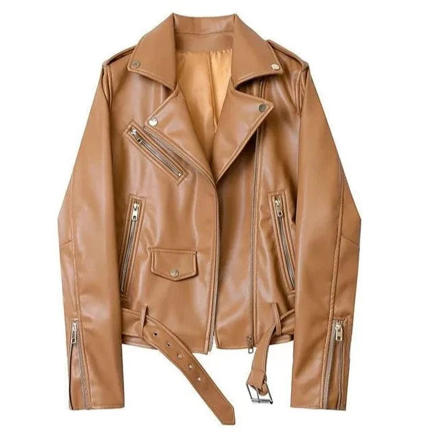 Women's Coats & Jackets Womens Motorcycle Jackets Pu Leather Detachable Belt