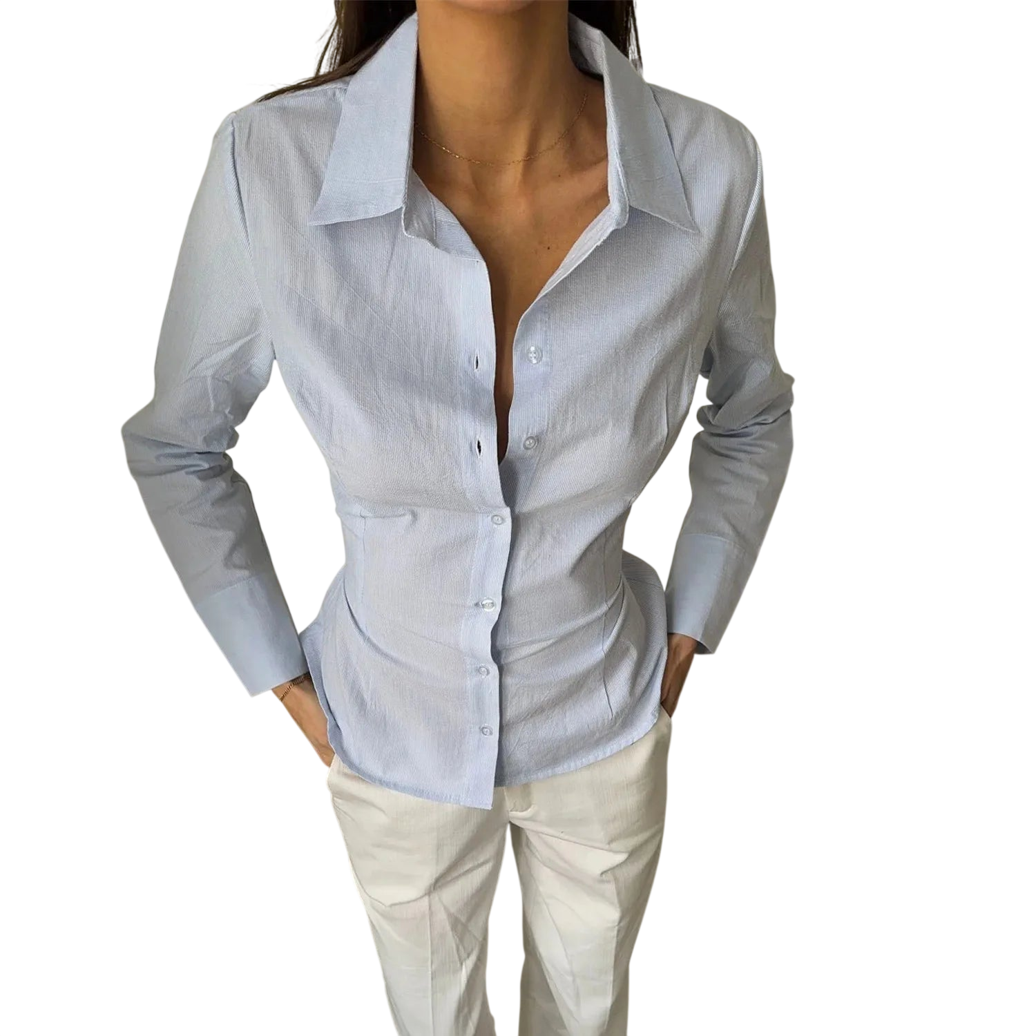 Vacation-Ready Womens Button Down Shirt with Stripes