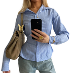 Vacation-Ready Womens Button Down Shirt with Stripes