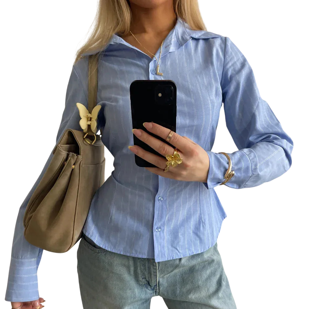 Vacation-Ready Womens Button Down Shirt with Stripes