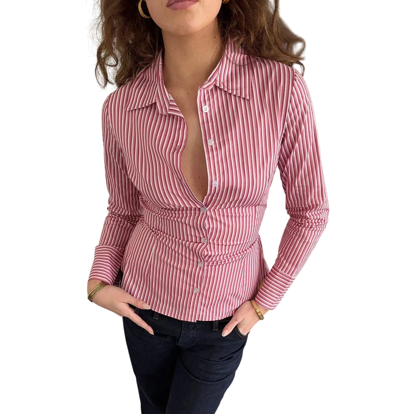 Vacation-Ready Womens Button Down Shirt with Stripes