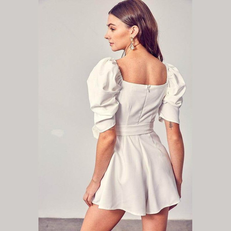 Womens Off White Wrap Front Side Tie Romper - VacationGrabs