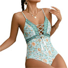 VacationGrabs womens one piece swimwear in floral design with lace-up detail and adjustable straps