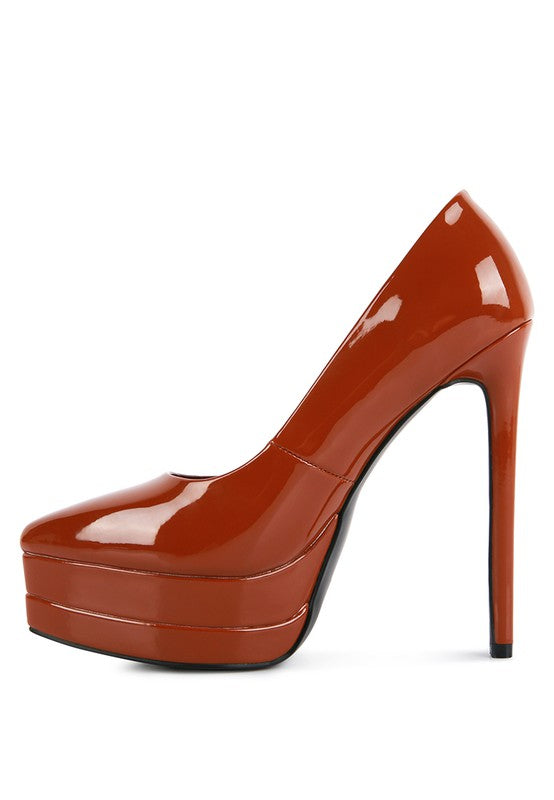 Rag Company women's patent high heel sandals in glossy orange for stylish outings