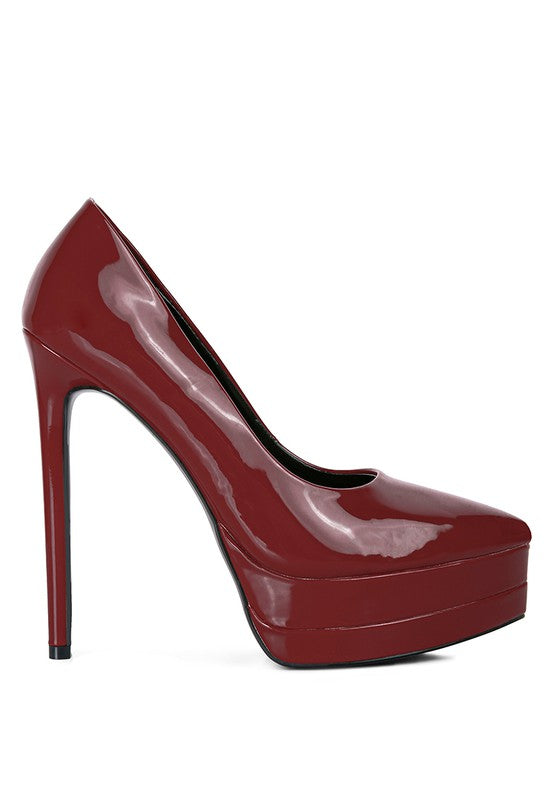 Women's patent high heel sandals in burgundy, perfect for elegant outings