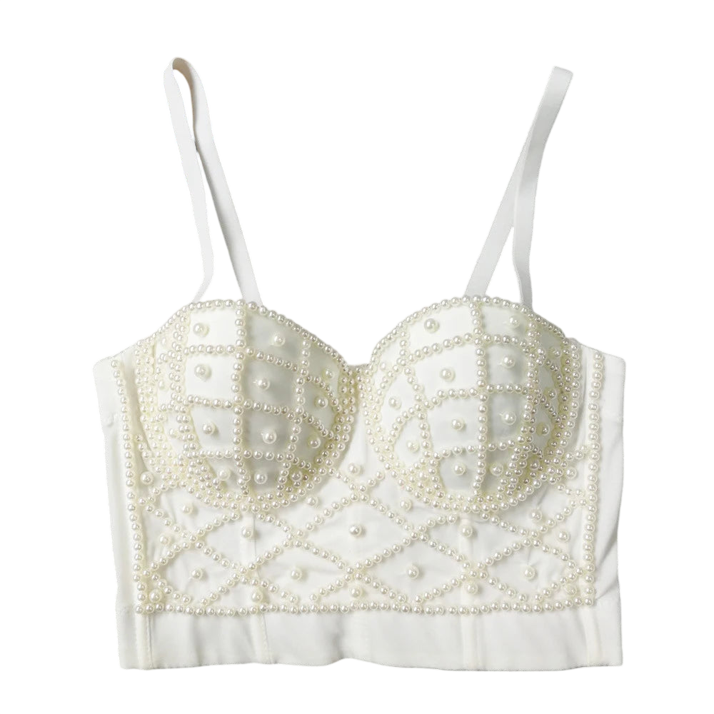 Women's Pearl Embellished Crop Top for Trendy Style