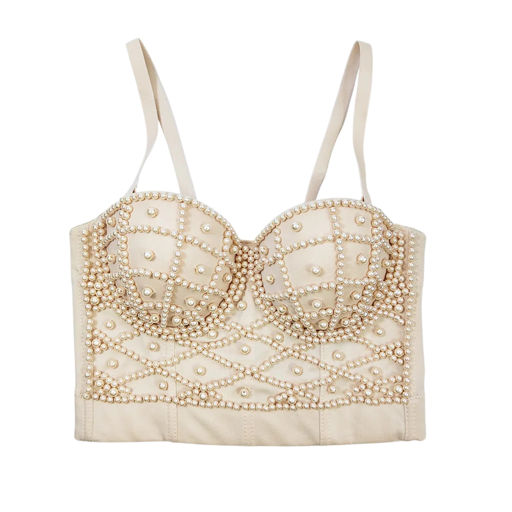 Women's Pearl Embellished Crop Top for Trendy Style