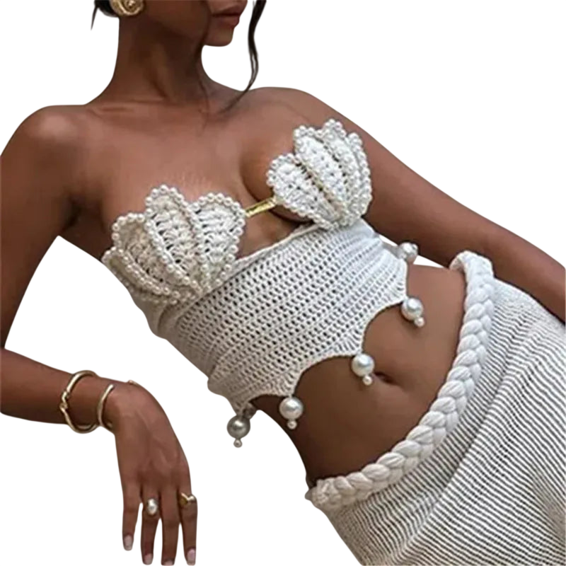 Elegant Women's Tube Top with Pearl Details