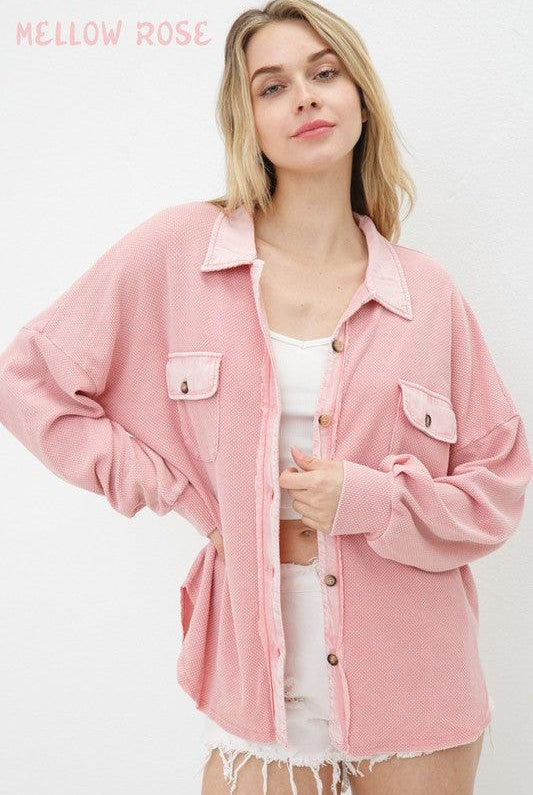 Women's Coats & Jackets Womens Pink Textured Knit Shirt Jacket