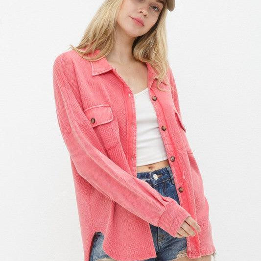 Women's Coats & Jackets Womens Pink Textured Knit Shirt Jacket