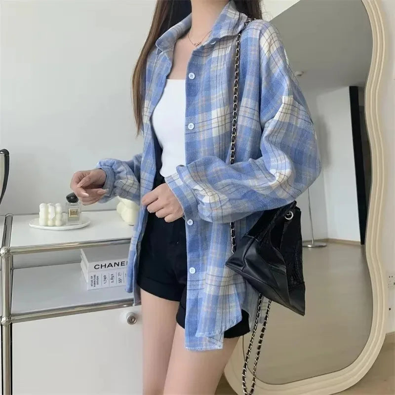 women's plaid shirt autumn fashion, long sleeve, lightweight cotton blend