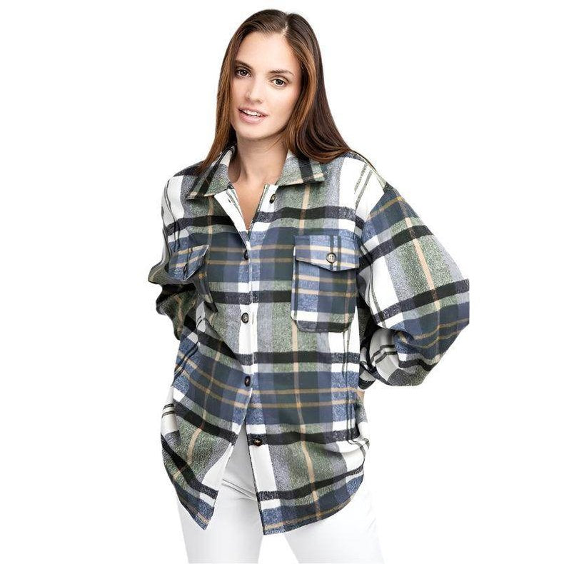 Womens Plaid Textured Shirts with Big Checkered Point - VacationGrabs