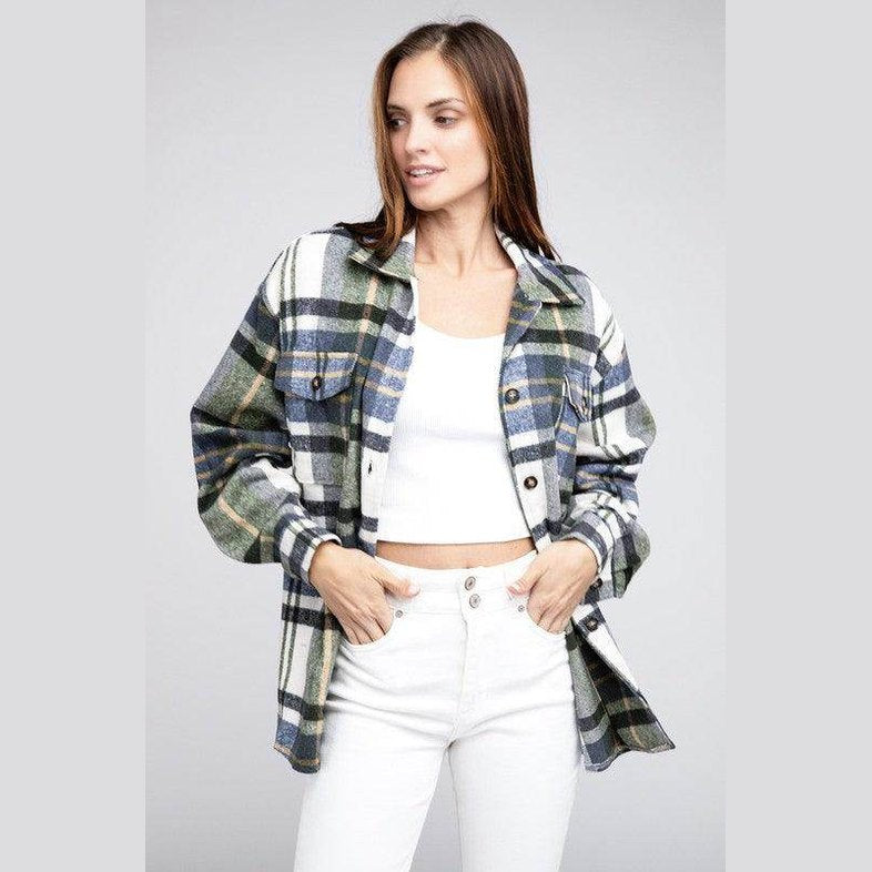 Womens Plaid Textured Shirts with Big Checkered Point - VacationGrabs