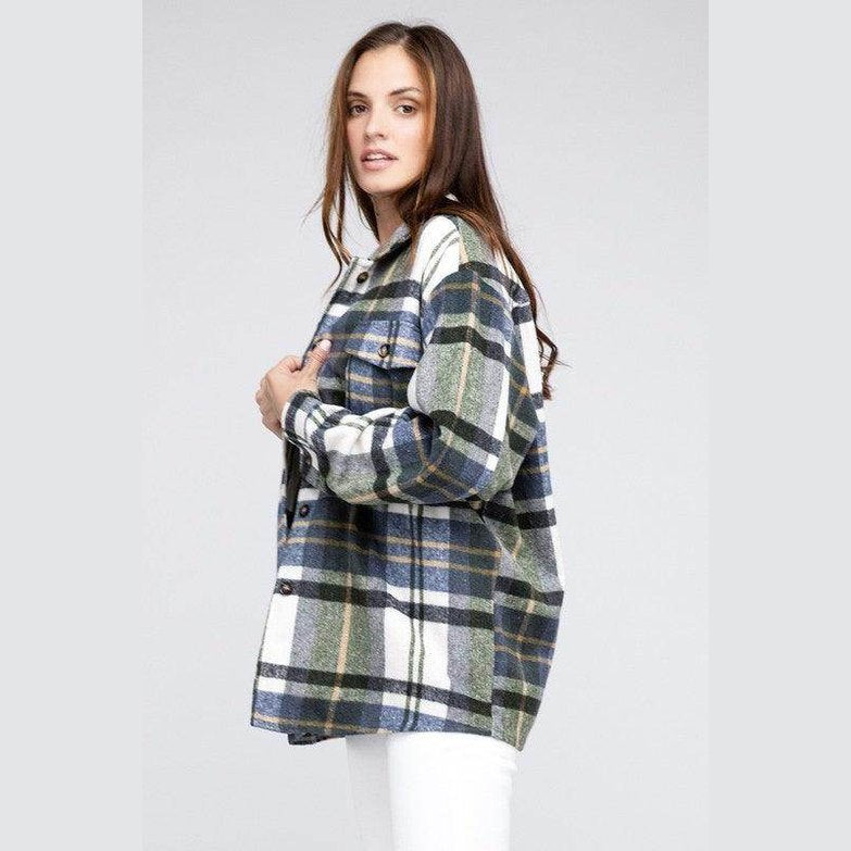 Womens Plaid Textured Shirts with Big Checkered Point - VacationGrabs