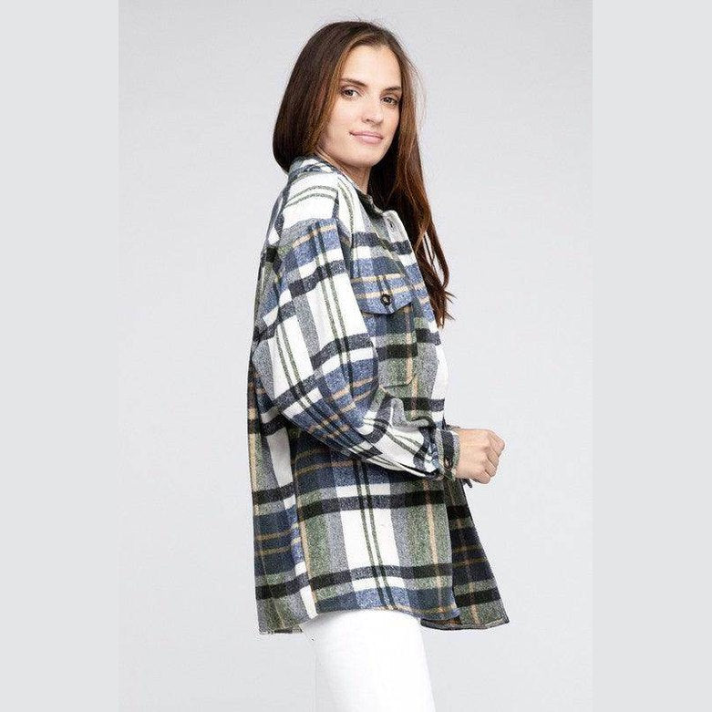 Womens Plaid Textured Shirts with Big Checkered Point - VacationGrabs