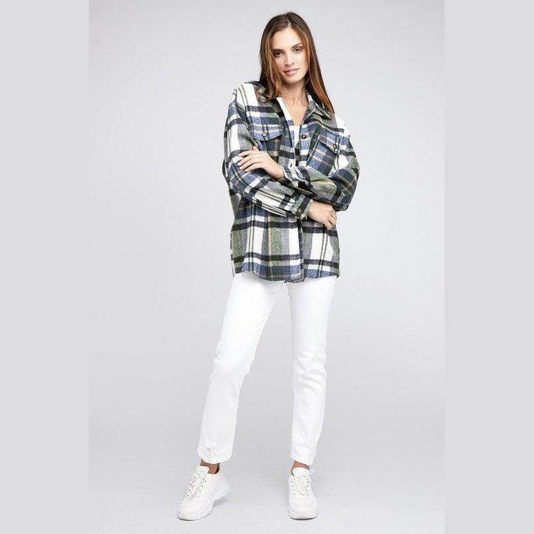 Womens Plaid Textured Shirts with Big Checkered Point - VacationGrabs