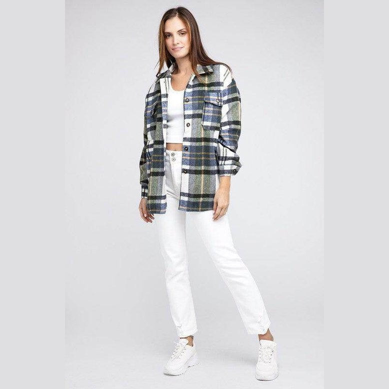 Womens Plaid Textured Shirts with Big Checkered Point - VacationGrabs