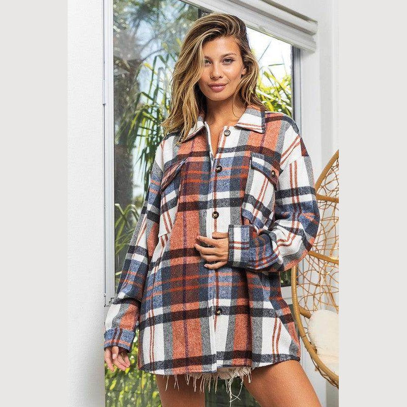 Womens Plaid Textured Shirts with Big Checkered Point - VacationGrabs