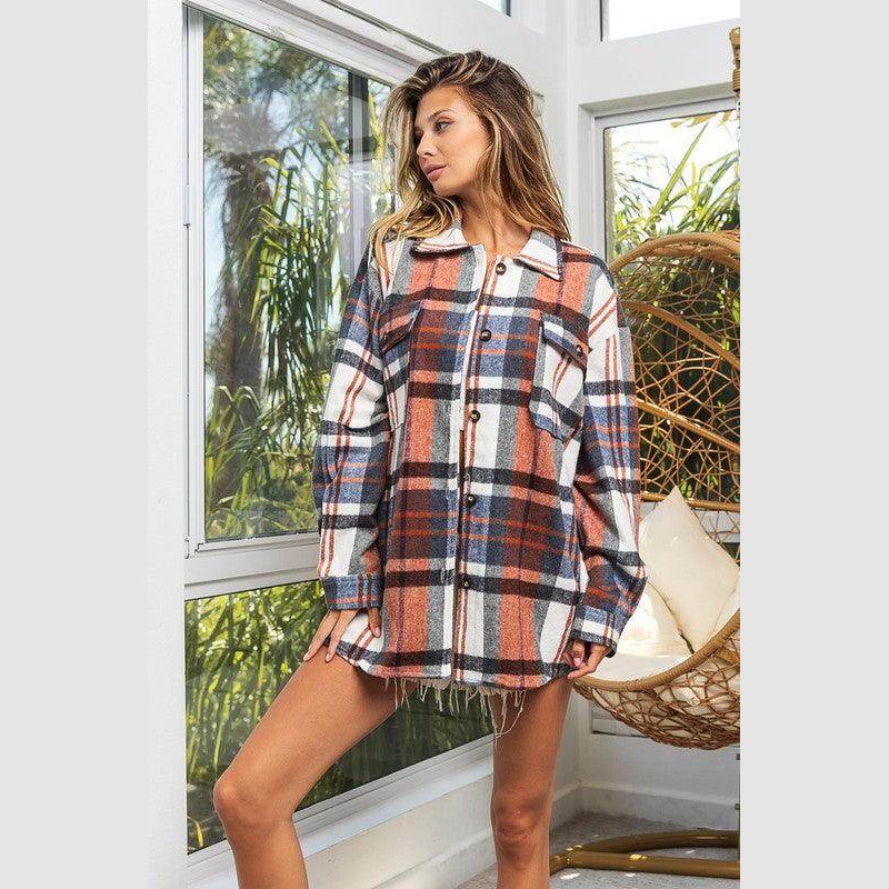 Womens Plaid Textured Shirts with Big Checkered Point - VacationGrabs