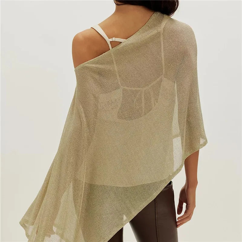 Women's poncho in beige, lightweight fabric for chic layering