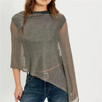 women's poncho in gray, lightweight mesh fabric for casual wear