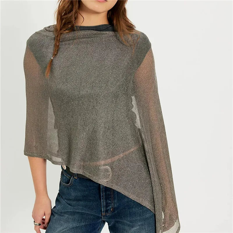 women's poncho in gray, lightweight mesh fabric for casual wear