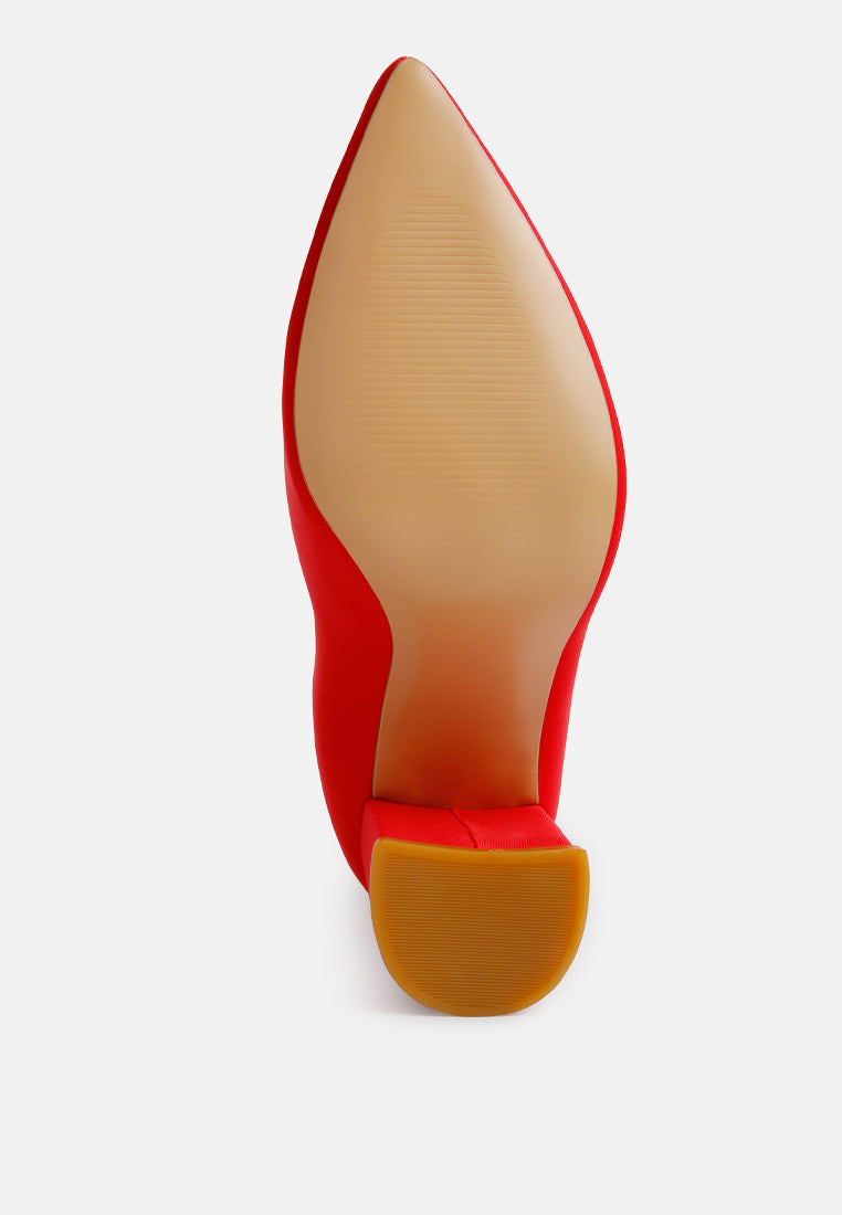 Women's red block heel ankle boots with a smooth sole for stylish comfort and support