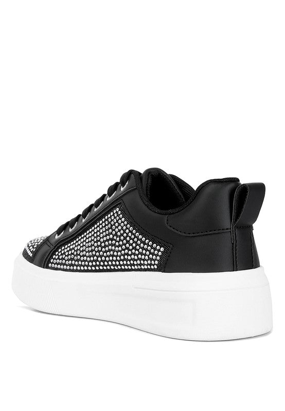 Women's rhinestone sneakers in black, stylish for casual outings