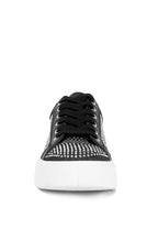 Women's rhinestone sneakers in black with white sole for casual wear