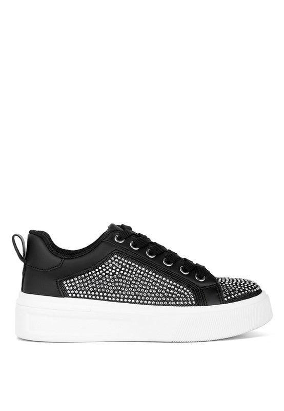 Women's rhinestone sneakers in black, stylish and comfortable for everyday wear