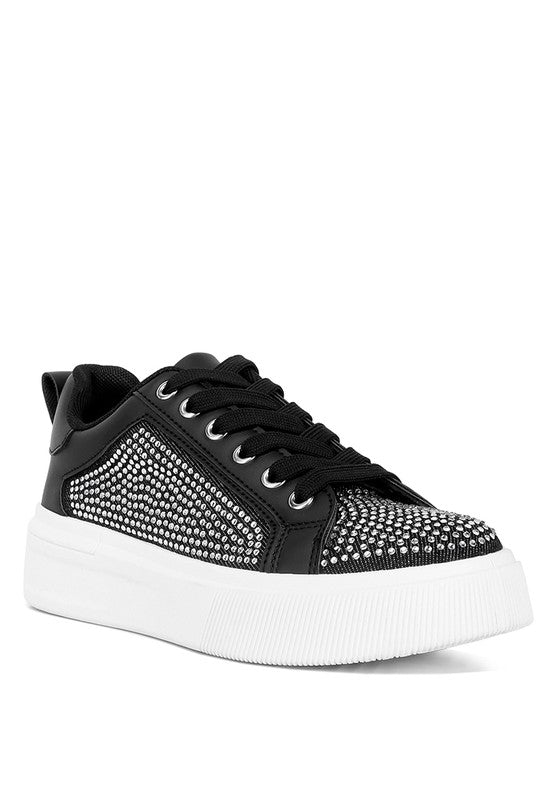 Women's rhinestone sneakers in black for stylish everyday wear