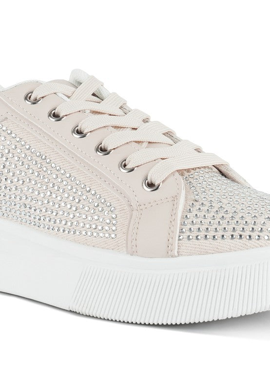 Women's rhinestone sneakers in blush pink, perfect for casual outings