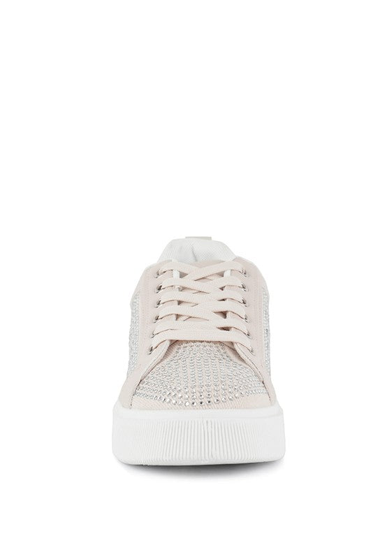 Women's rhinestone sneakers in light pink for casual chic style