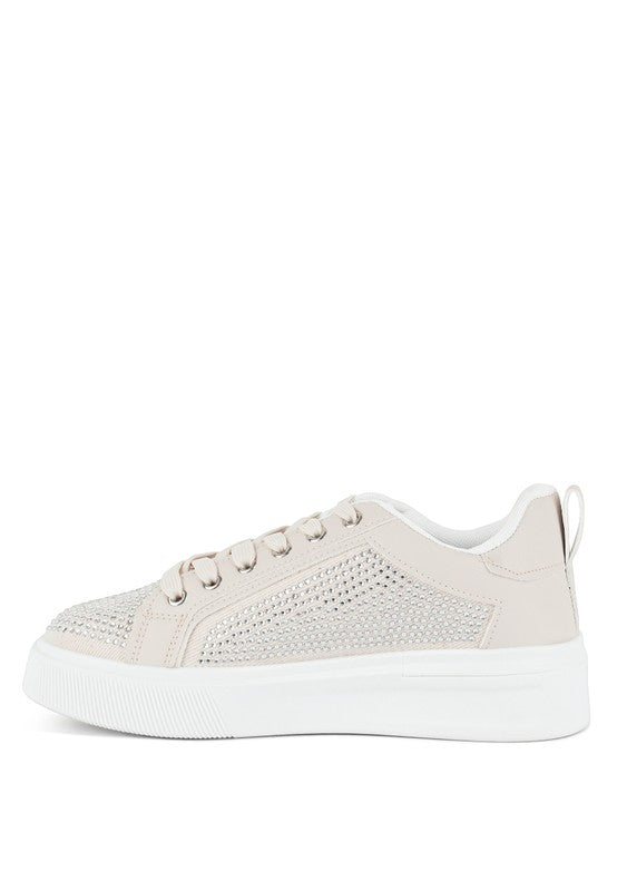 women's rhinestone sneakers in beige, perfect for casual outings