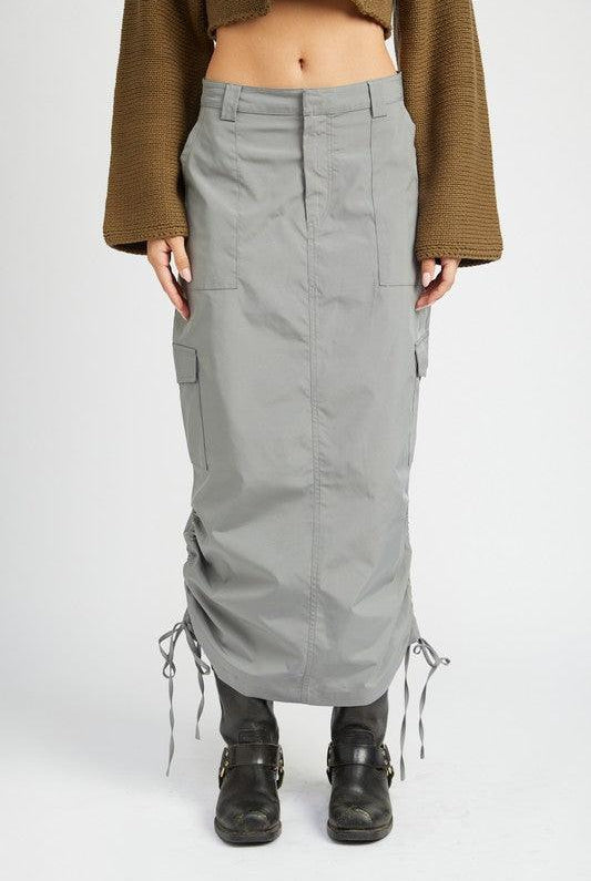 Women's Skirts Womens Ruched Midi Cargo Skirt Grey Or Olive
