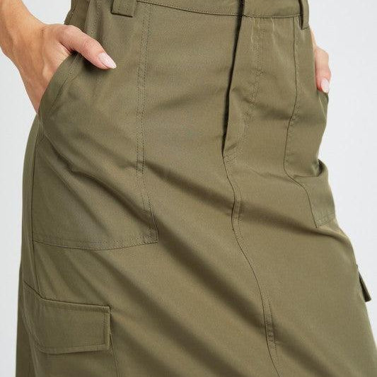 Women's Skirts Womens Ruched Midi Cargo Skirt Grey Or Olive