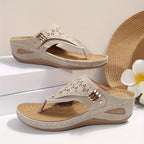 women's sandals in beige, comfortable wedge for summer outings