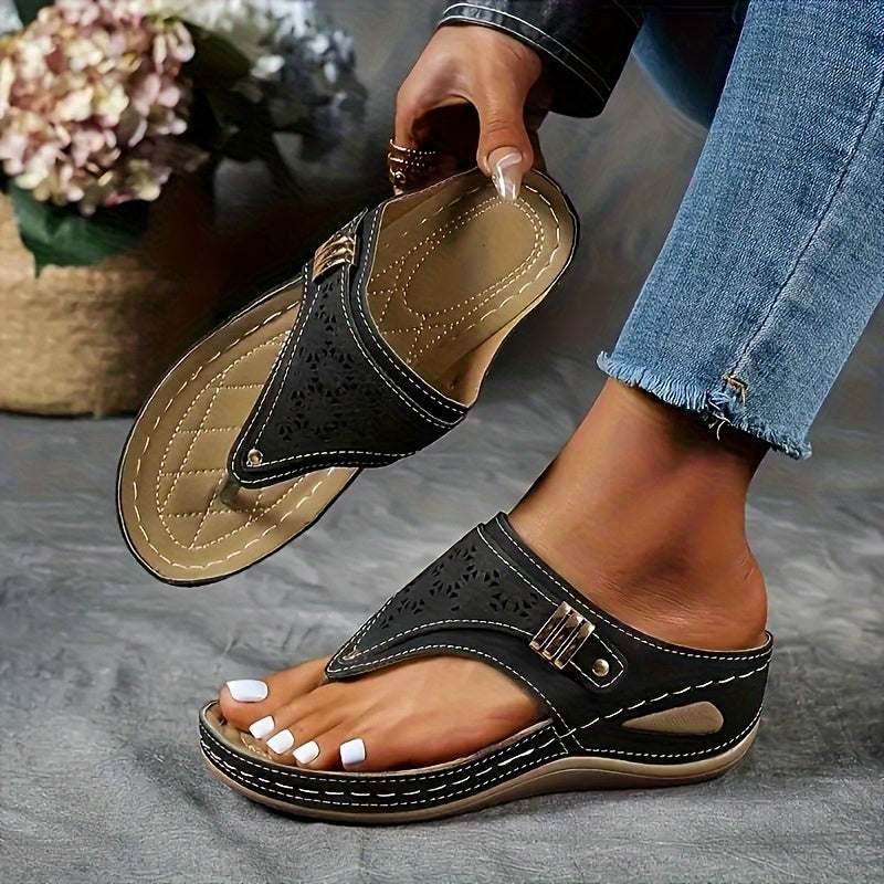 women's black sandals with floral design, perfect for casual outings