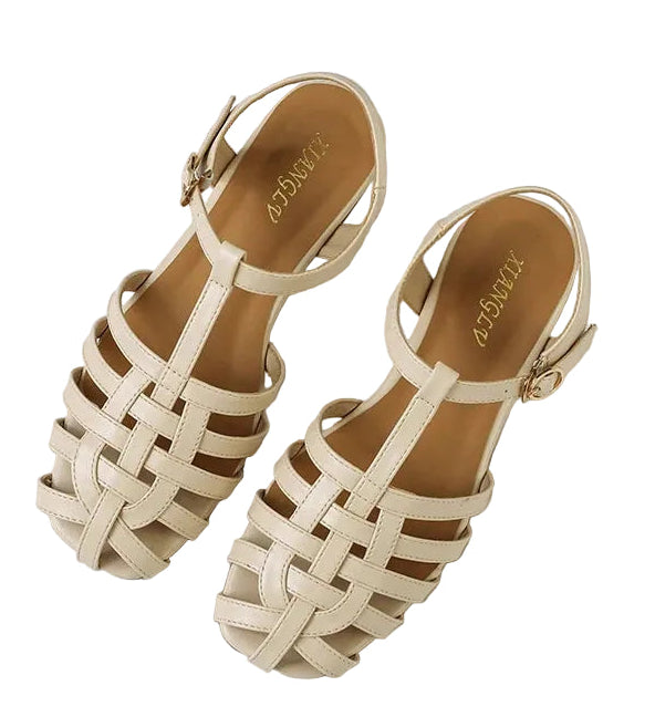 women's sandals in beige, stylish woven design for summer outings