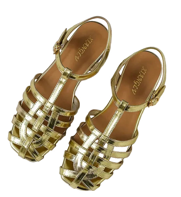 Women's gold metallic sandals, stylish and perfect for summer outings