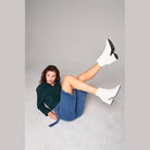 VacationGrabs womens self-tie denim pants modeled with white ankle boots and dark green top
