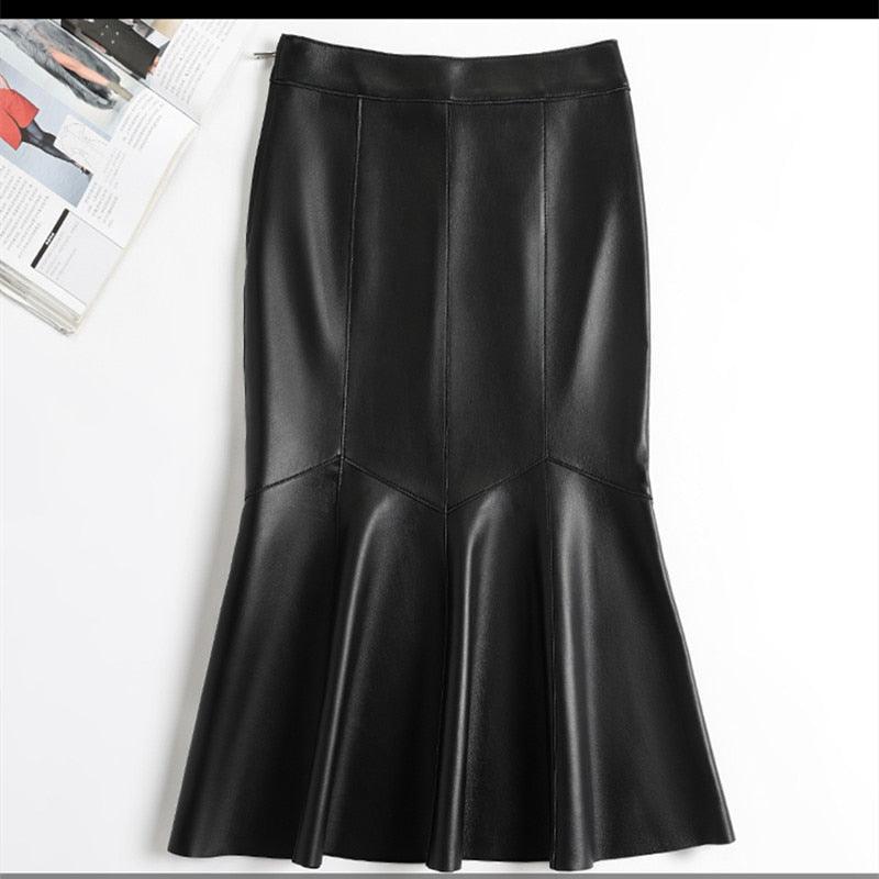 Women's Skirts Womens Sheepskin Leather Slim Hip Midi Skirt