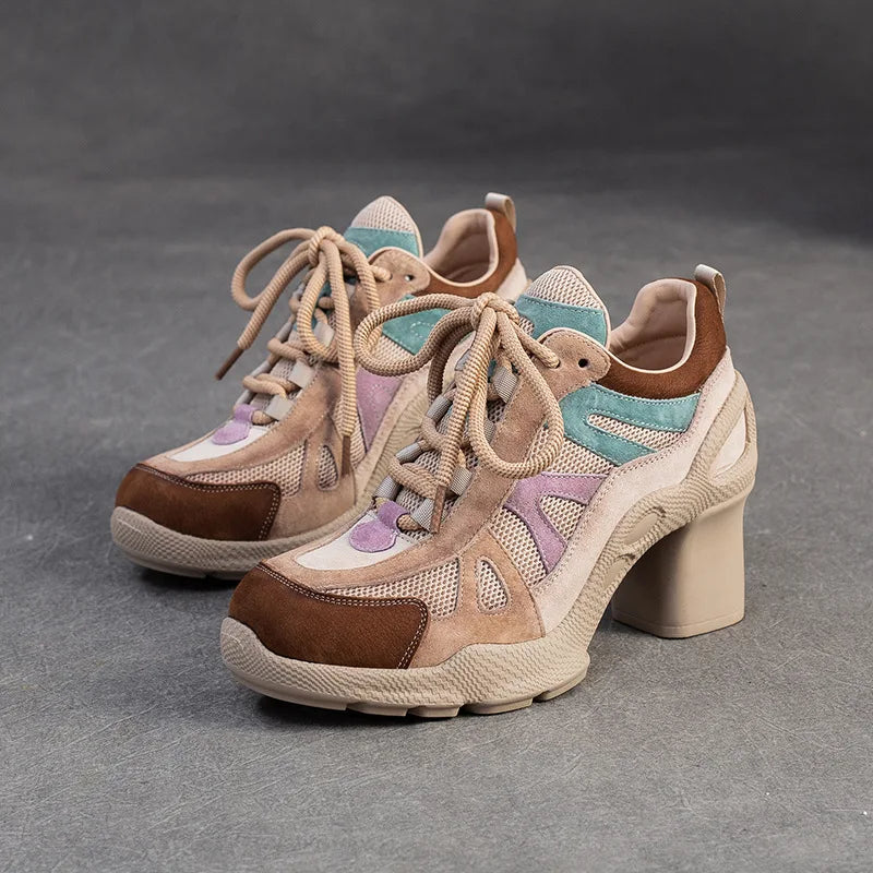 women's shoes with high heels, suede and mesh for stylish comfort
